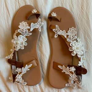 Floral Sandals. Only worn once. Like brand new!